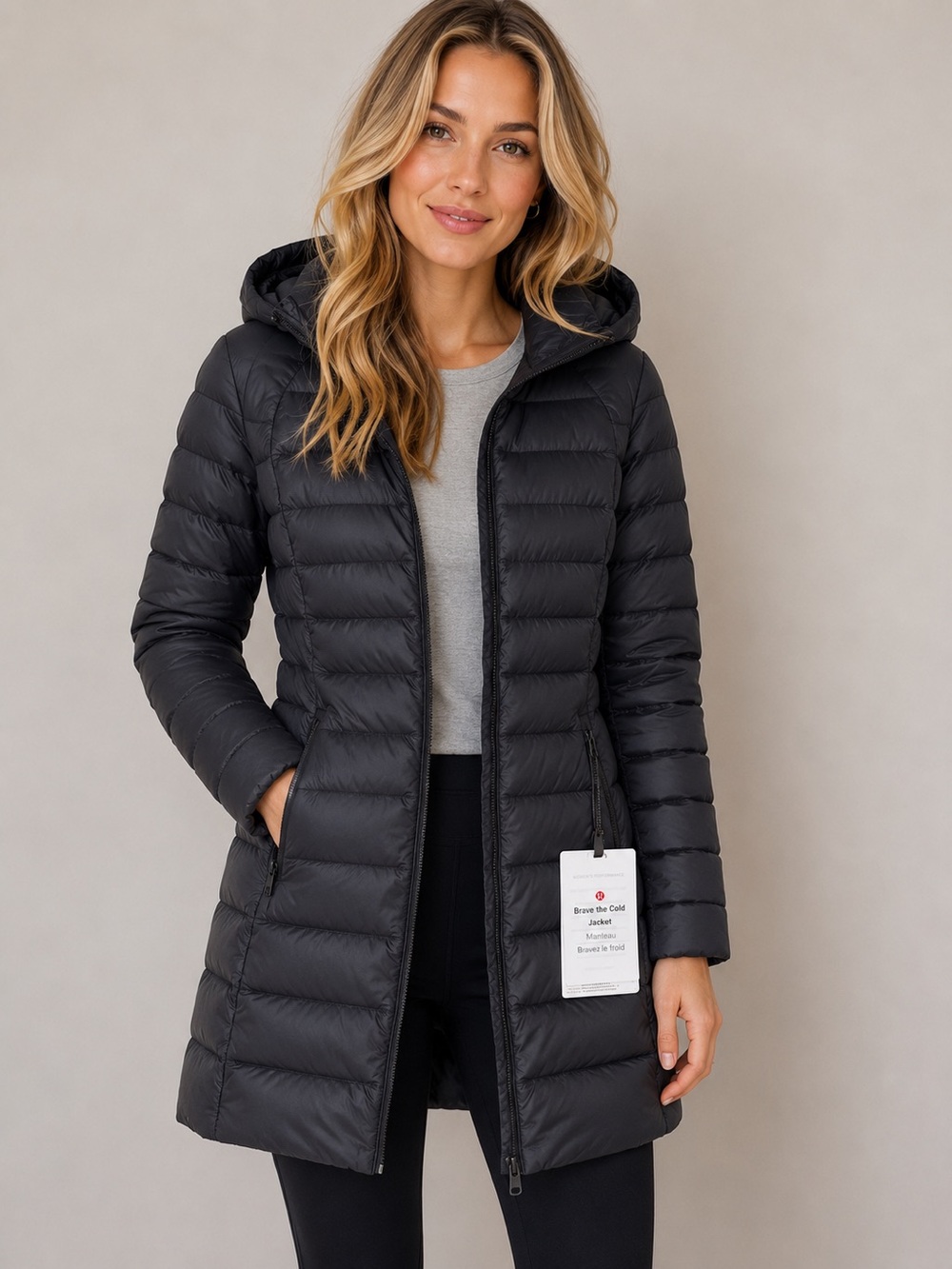 NWT Lululemon Brave The Cold Zip Up Hooded Mid-Length Puffer Jacket Black 6